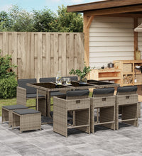 11-tlg. Garten-Essgruppe mit Kissen Grau Poly Rattan