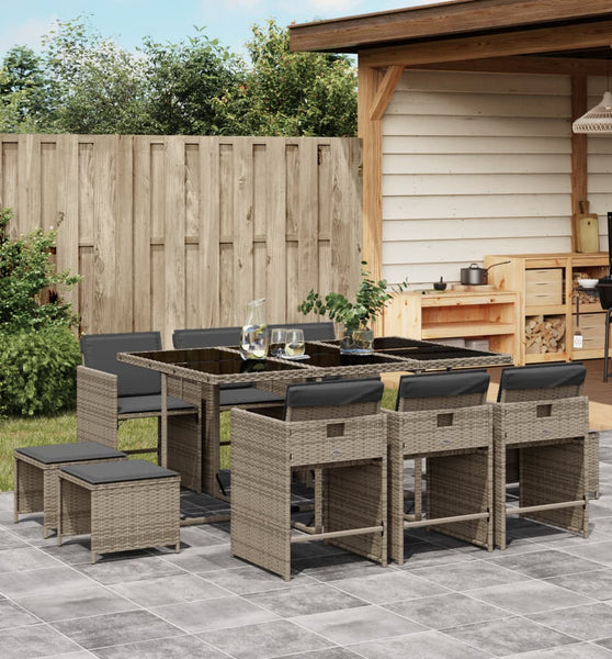 11-tlg. Garten-Essgruppe mit Kissen Grau Poly Rattan