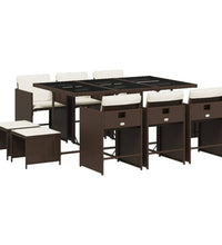 11-tlg. Garten-Essgruppe mit Kissen Braun Poly Rattan