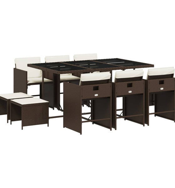 11-tlg. Garten-Essgruppe mit Kissen Braun Poly Rattan