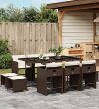 11-tlg. Garten-Essgruppe mit Kissen Braun Poly Rattan