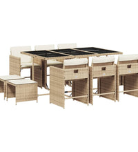 11-tlg. Garten-Essgruppe mit Kissen Beige Poly Rattan