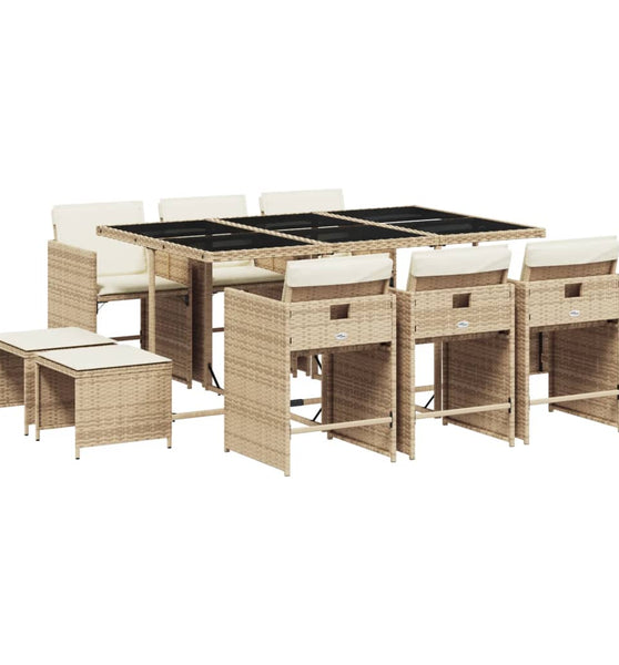 11-tlg. Garten-Essgruppe mit Kissen Beige Poly Rattan