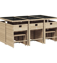 11-tlg. Garten-Essgruppe mit Kissen Beige Poly Rattan