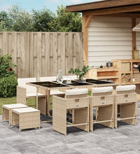 11-tlg. Garten-Essgruppe mit Kissen Beige Poly Rattan