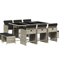 11-tlg. Garten-Essgruppe mit Kissen Hellgrau Poly Rattan