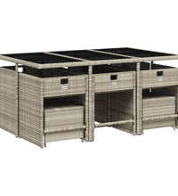 11-tlg. Garten-Essgruppe mit Kissen Hellgrau Poly Rattan