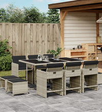 11-tlg. Garten-Essgruppe mit Kissen Hellgrau Poly Rattan