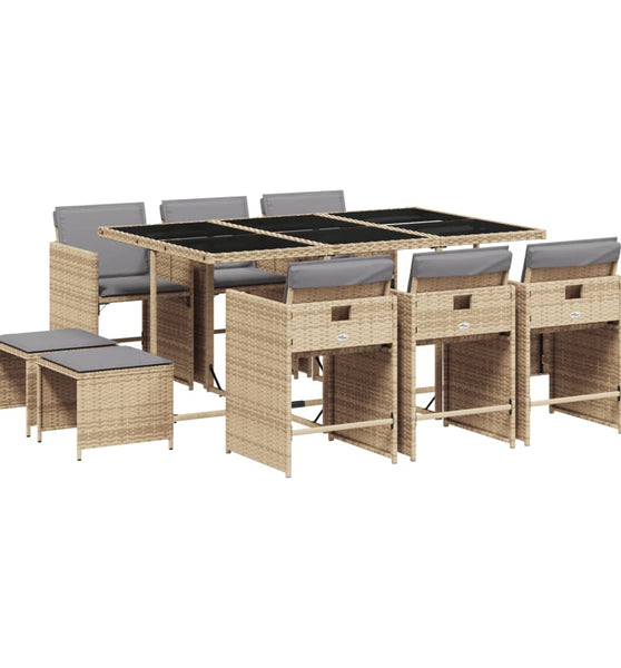 11-tlg. Garten-Essgruppe mit Kissen Beigemischung Poly Rattan