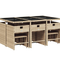 11-tlg. Garten-Essgruppe mit Kissen Beigemischung Poly Rattan