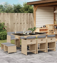 11-tlg. Garten-Essgruppe mit Kissen Beigemischung Poly Rattan