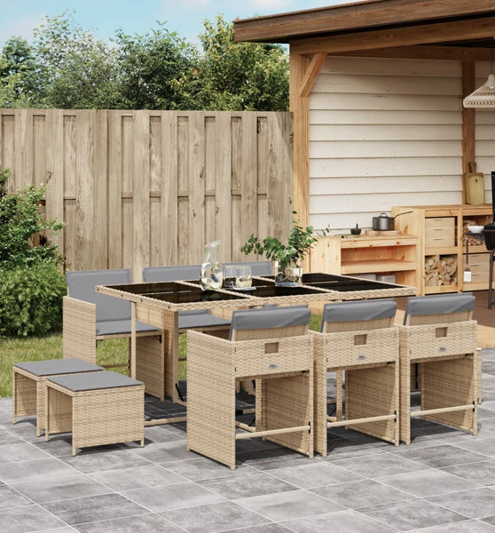 11-tlg. Garten-Essgruppe mit Kissen Beigemischung Poly Rattan