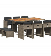 11-tlg. Garten-Essgruppe mit Kissen Grau Poly Rattan