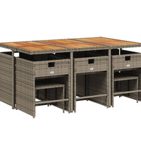 11-tlg. Garten-Essgruppe mit Kissen Grau Poly Rattan