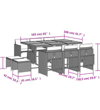 11-tlg. Garten-Essgruppe mit Kissen Grau Poly Rattan