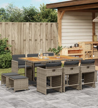 11-tlg. Garten-Essgruppe mit Kissen Grau Poly Rattan