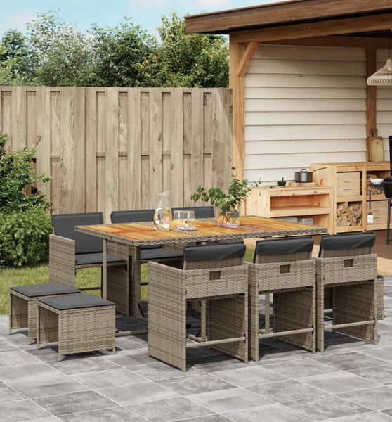 11-tlg. Garten-Essgruppe mit Kissen Grau Poly Rattan