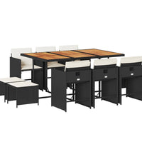 11-tlg. Garten-Essgruppe mit Kissen Schwarz Poly Rattan