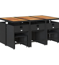 11-tlg. Garten-Essgruppe mit Kissen Schwarz Poly Rattan