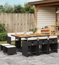 11-tlg. Garten-Essgruppe mit Kissen Schwarz Poly Rattan