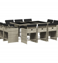 11-tlg. Garten-Essgruppe mit Kissen Hellgrau Poly Rattan