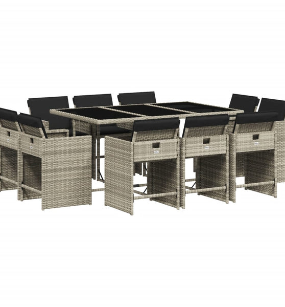 11-tlg. Garten-Essgruppe mit Kissen Hellgrau Poly Rattan