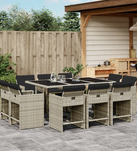 11-tlg. Garten-Essgruppe mit Kissen Hellgrau Poly Rattan