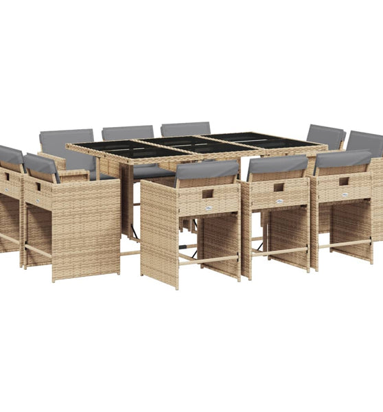 11-tlg. Garten-Essgruppe mit Kissen Beigemischung Poly Rattan