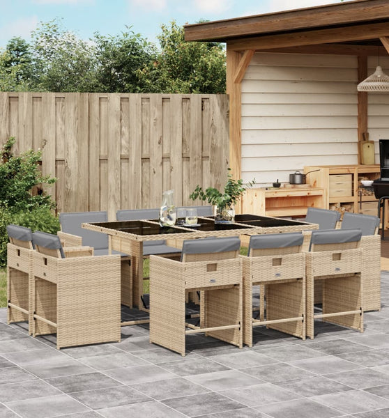11-tlg. Garten-Essgruppe mit Kissen Beigemischung Poly Rattan