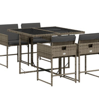 5-tlg. Garten-Essgruppe mit Kissen Grau Poly Rattan
