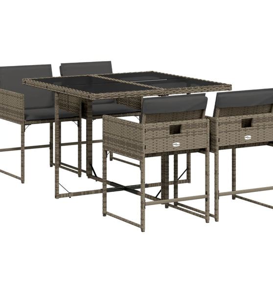 5-tlg. Garten-Essgruppe mit Kissen Grau Poly Rattan