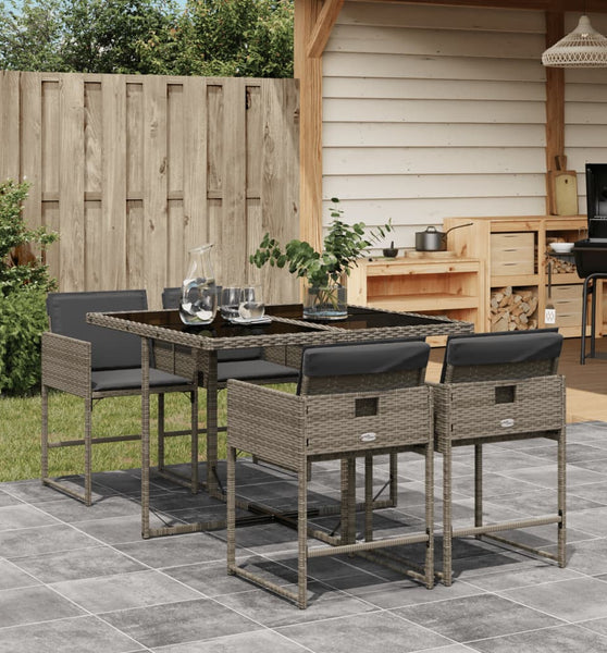 5-tlg. Garten-Essgruppe mit Kissen Grau Poly Rattan