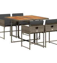 5-tlg. Garten-Essgruppe mit Kissen Grau Poly Rattan