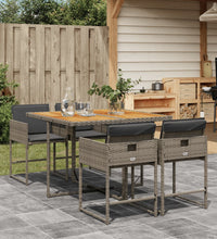 5-tlg. Garten-Essgruppe mit Kissen Grau Poly Rattan