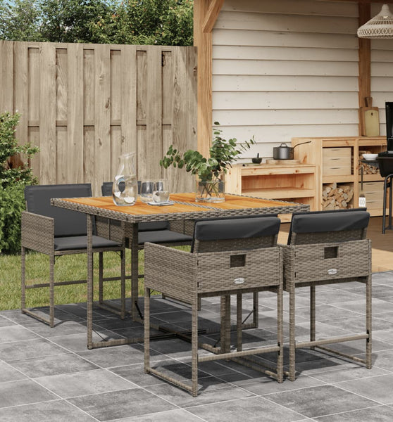 5-tlg. Garten-Essgruppe mit Kissen Grau Poly Rattan