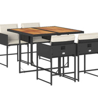 5-tlg. Garten-Essgruppe mit Kissen Schwarz Poly Rattan