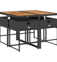 5-tlg. Garten-Essgruppe mit Kissen Schwarz Poly Rattan