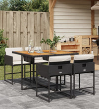5-tlg. Garten-Essgruppe mit Kissen Schwarz Poly Rattan