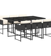 7-tlg. Garten-Essgruppe mit Kissen Schwarz Poly Rattan
