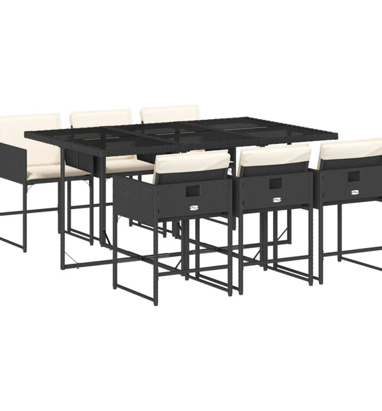 7-tlg. Garten-Essgruppe mit Kissen Schwarz Poly Rattan