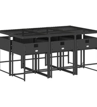 7-tlg. Garten-Essgruppe mit Kissen Schwarz Poly Rattan