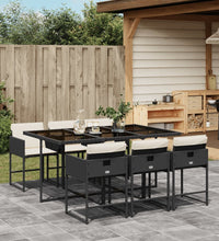 7-tlg. Garten-Essgruppe mit Kissen Schwarz Poly Rattan