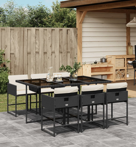 7-tlg. Garten-Essgruppe mit Kissen Schwarz Poly Rattan