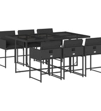 7-tlg. Garten-Essgruppe mit Kissen Schwarz Poly Rattan