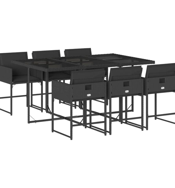 7-tlg. Garten-Essgruppe mit Kissen Schwarz Poly Rattan
