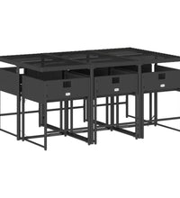 7-tlg. Garten-Essgruppe mit Kissen Schwarz Poly Rattan