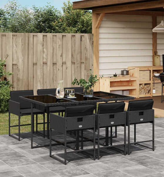 7-tlg. Garten-Essgruppe mit Kissen Schwarz Poly Rattan