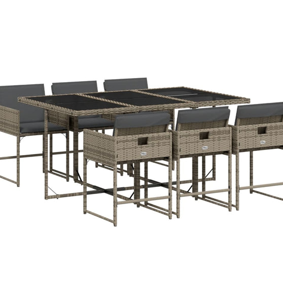 7-tlg. Garten-Essgruppe mit Kissen Grau Poly Rattan