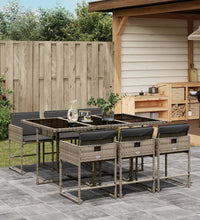 7-tlg. Garten-Essgruppe mit Kissen Grau Poly Rattan