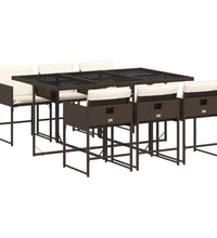 7-tlg. Garten-Essgruppe mit Kissen Braun Poly Rattan